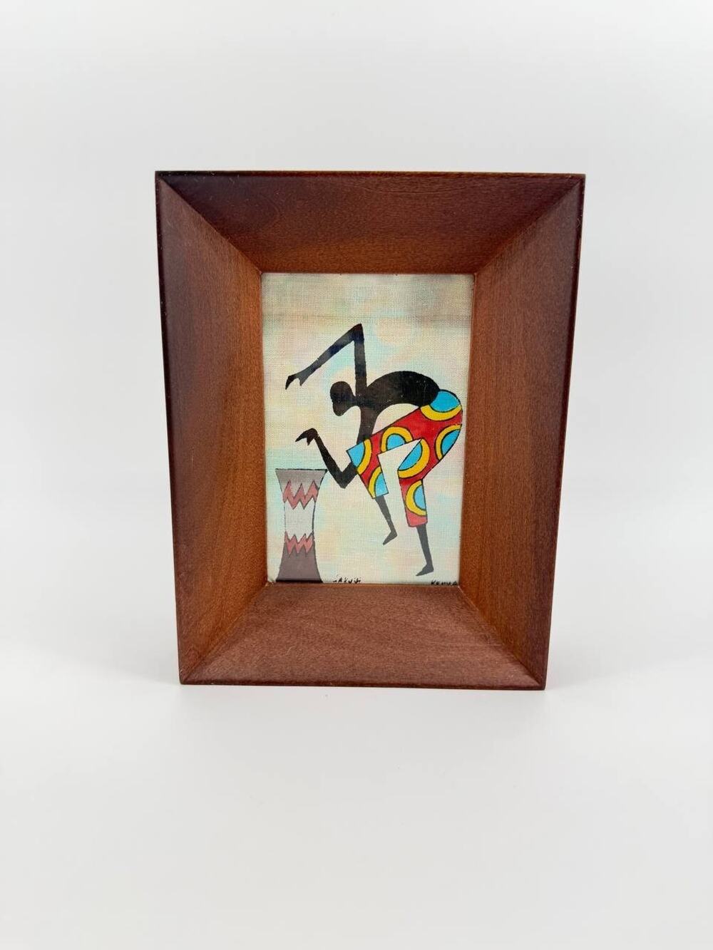 Framed African Batik Art Wall Decor Dancer Textile Picture Wood Frame
